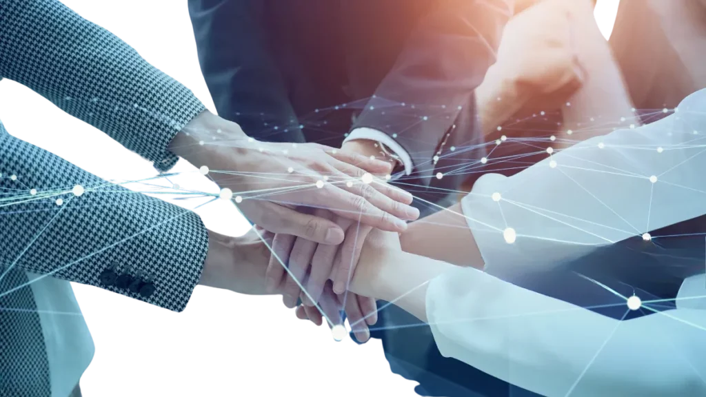 Mani sovrapposte di un gruppo di professionisti
